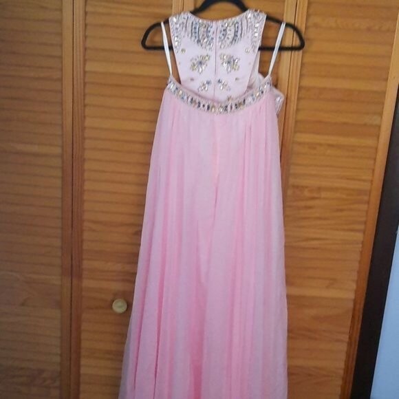 Rachel Allen 7220 Piece High Neck Racerback Beaded Crop Top Chiffon Skirt Size 2 - Picture 2 of 14